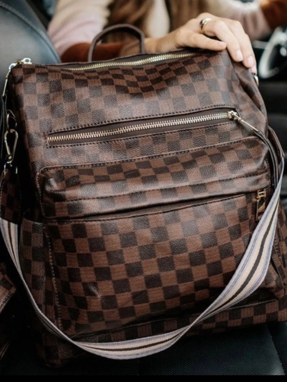 Checkered trendy backpack and wallet